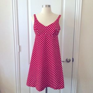Vintage 1960s 1970s Red Polka Dots Summer Empire Dress Low Back Sz XS S